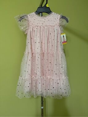 Zunie Pink Heart Glitter Tiered Tulle Dress